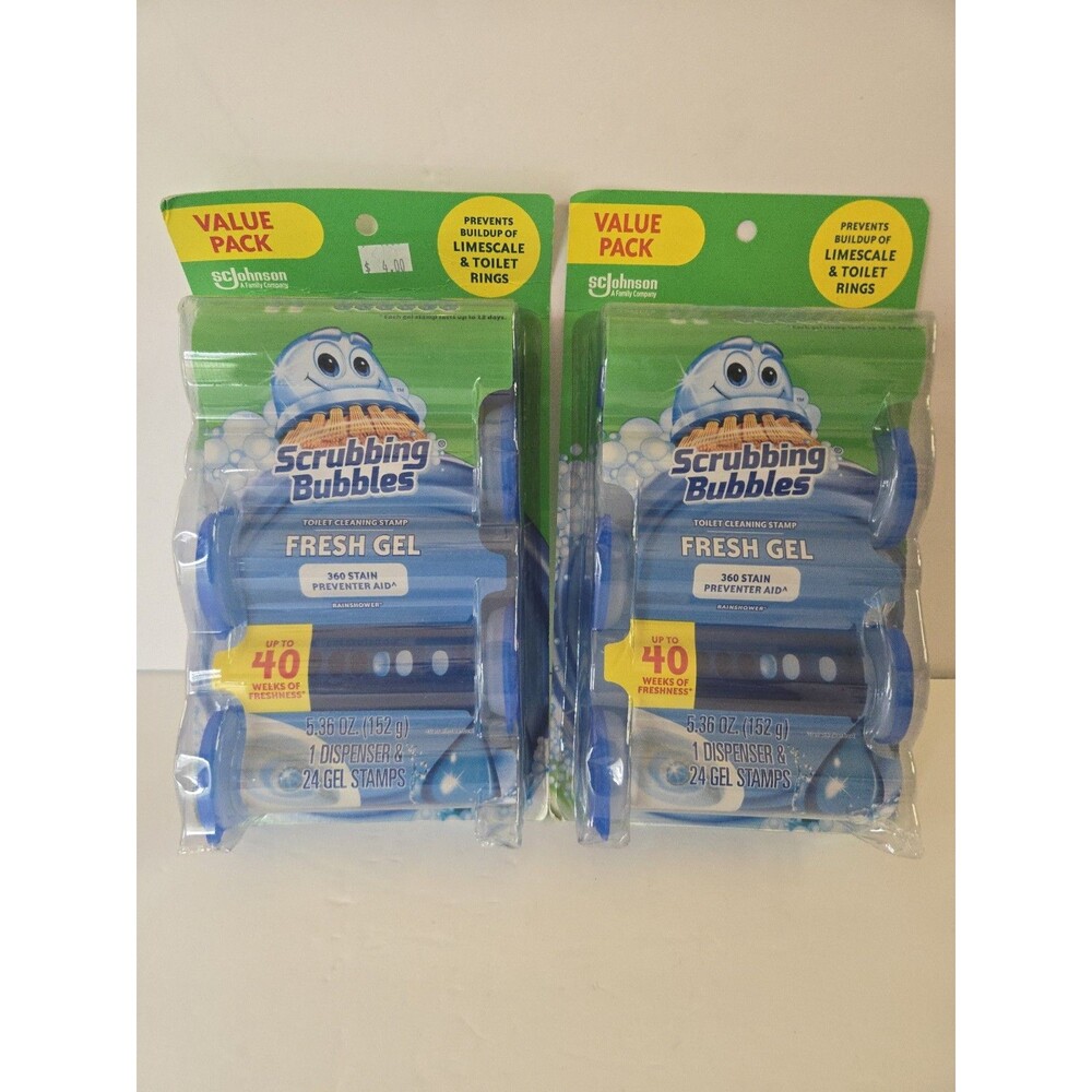 Lot of 2 Scrubbing Bubbles Fresh Gel Toilet Cleaning Stamp Rainshower 24ct New